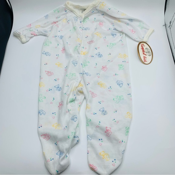 Vintage 1989 Campbell Kids Teddy Bears Footie Pajamas Small to 11lbs - Picture 1 of 9